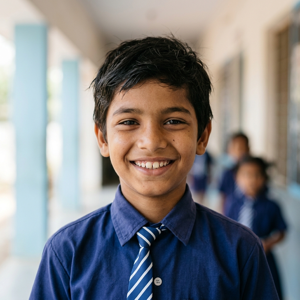 Schoolboy smiling